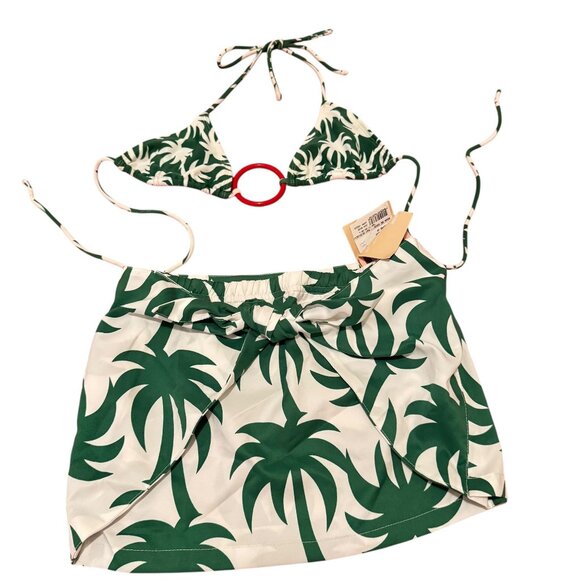 NWT! Agua De Coco Girls 3 Piece Green Coconut Tree Swimwear Cover-up Skirt Size - Picture 2 of 8